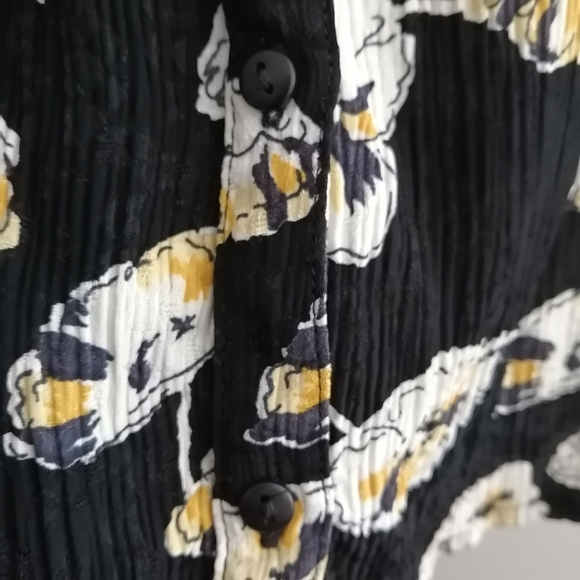 Ba&Sh Una Plisse Pleated Floral Button Up Black w Cream Yellow Flowers XS - Picture 8 of 16